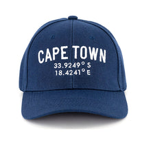 Load image into Gallery viewer, 6 Panel Cape Coordinates Navy Cap
